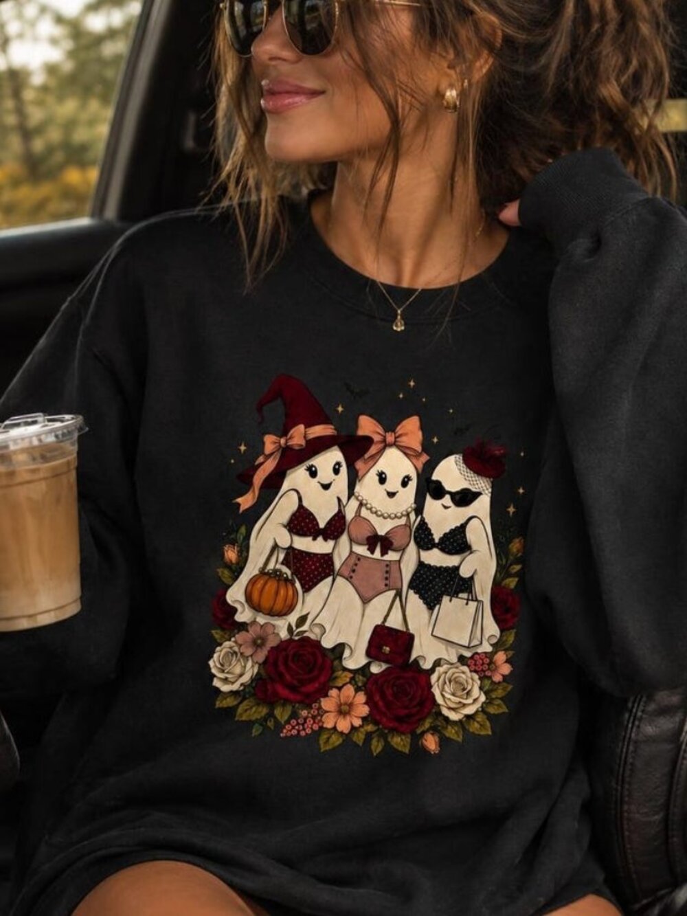 Ghost Coquette Halloween Sweater, Cute Spooky Autumn Graphic